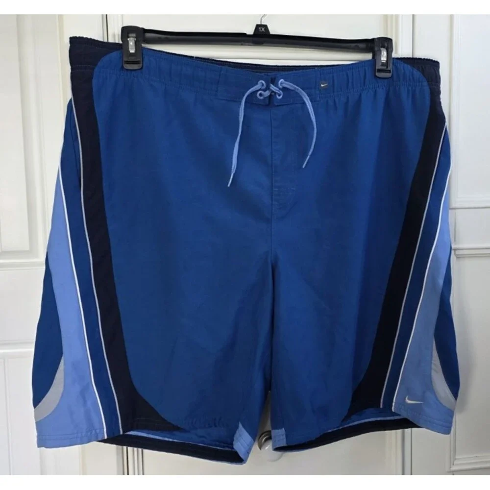 Nike Men's VTG Y2K Swim Trunks Board Shorts Blue & White Size XXL